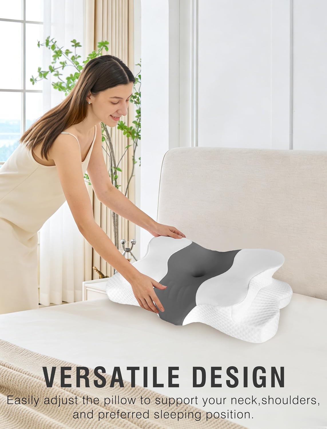 Dissa Cervical Neck Pillow for Side Sleepers Ergonomic Contour Memory Foam Pillow with Adjustable Orthopedic Neck Support for - Gift for Ch…