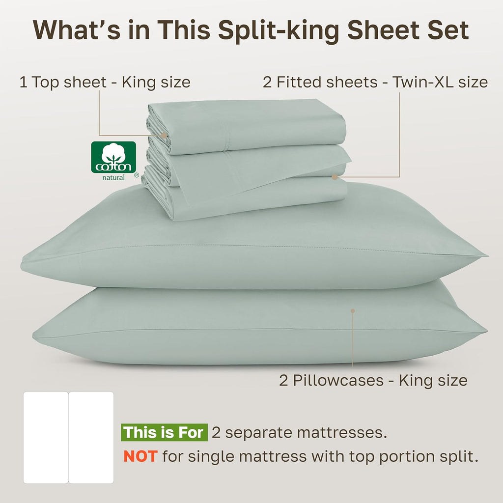CaliforniaDesignDen CALIFORNIA DESIGN DEN Authentic Soft Split King Sheets, 800 Sateen 100% Cotton, Cooling Than Egyptian Cotton Sheets, Sp…