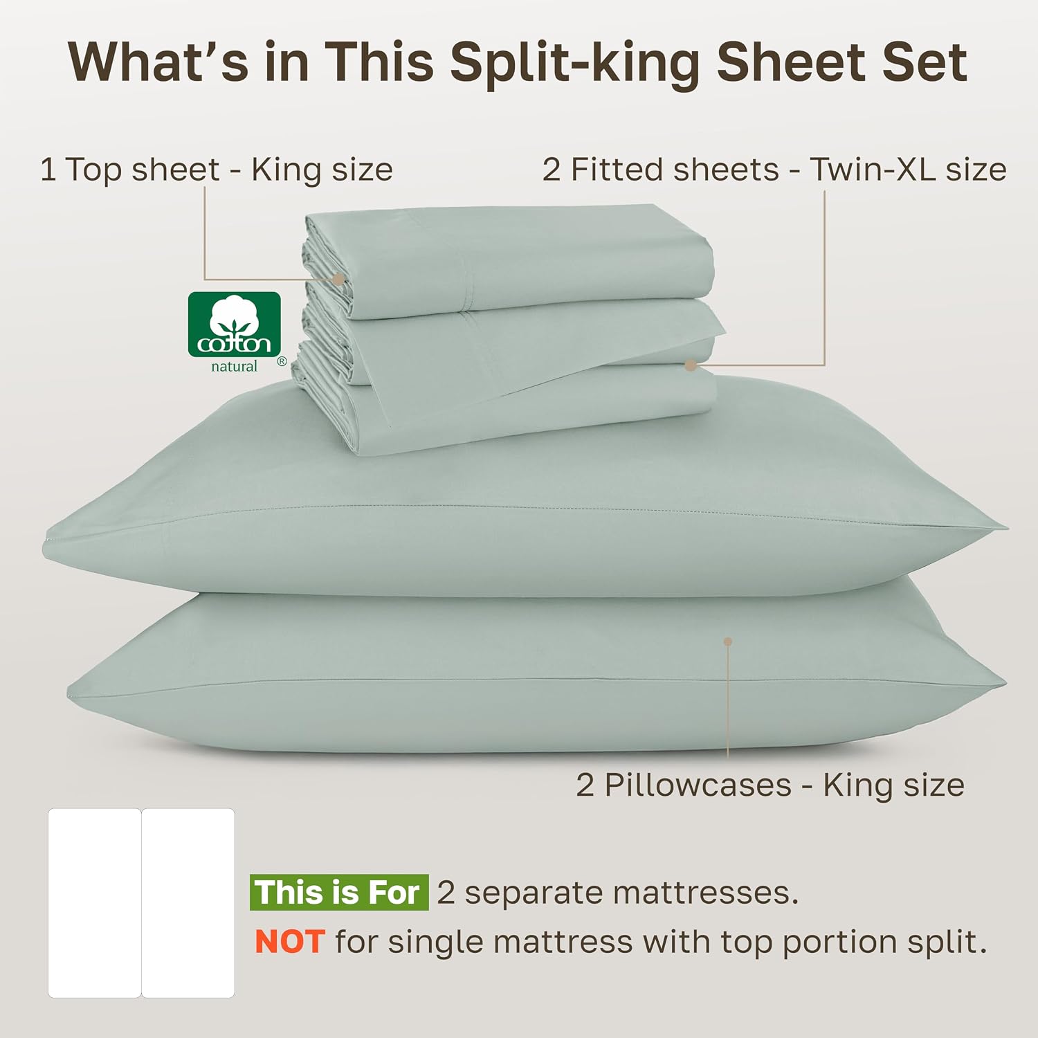 CaliforniaDesignDen CALIFORNIA DESIGN DEN Authentic Soft Split King Sheets, 800 Sateen 100% Cotton, Cooling Than Egyptian Cotton Sheets, Sp…