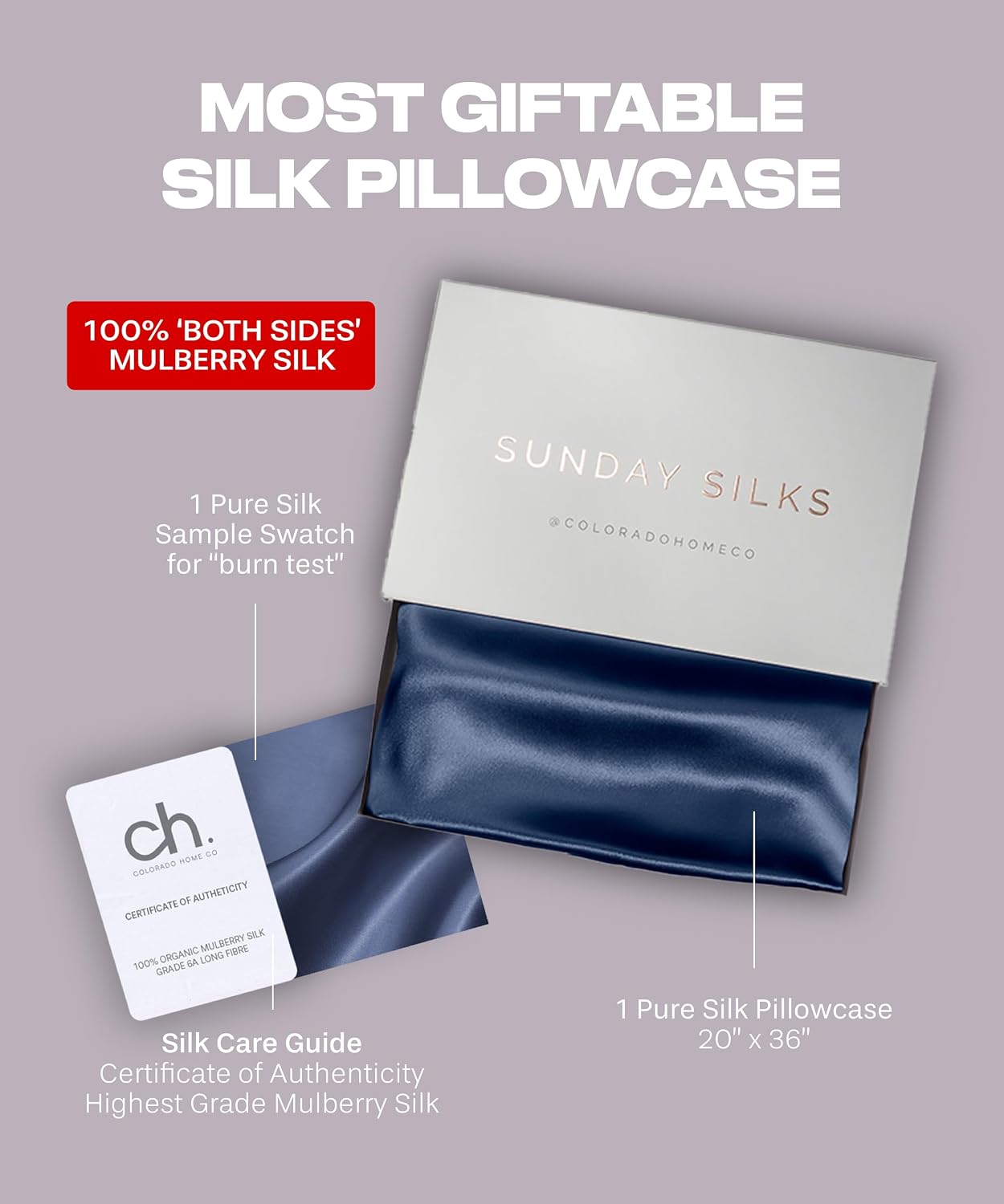ColoradoHomeCo SUNDAYSILKSTM Silk Pillow Cases | 100% Mulberry Silk Pillowcase with Zipper, All Sides Real 22 Momme Grade 6A Silk, Standard…
