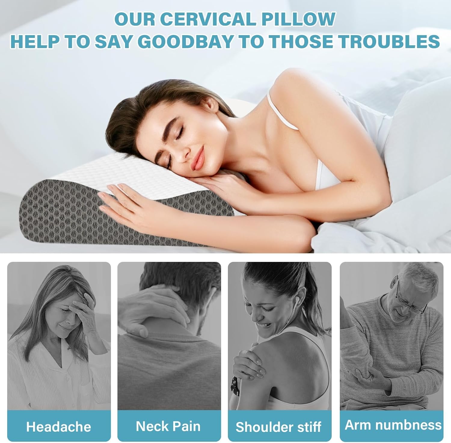 Bedcool Memory Foam Pillows 2 Pack Neck Pillow - Neck Support Pillow for, Ergonomic Cervical Pillow for Sleeping, Orthopedic Contour Bed P…
