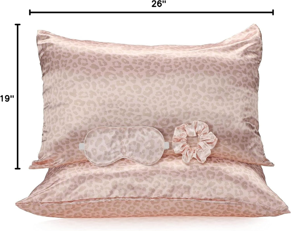 2 Pack Satin Pillowcase with Latent Zipper, Adjustable Satin Eye Mask for Sleeping and Satin Volume Scrunchie for Hair and Skin, Standard…
