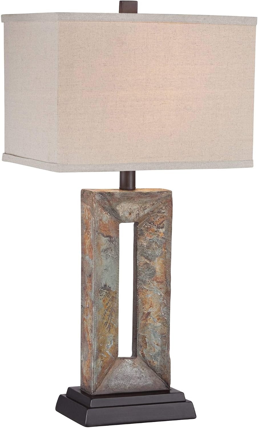Franklin Iron Works Tahoe Small Rustic Traditional Style Table Lamp 26" High Natural Stale Rectangular Box Shade for Living Room Bedroom…