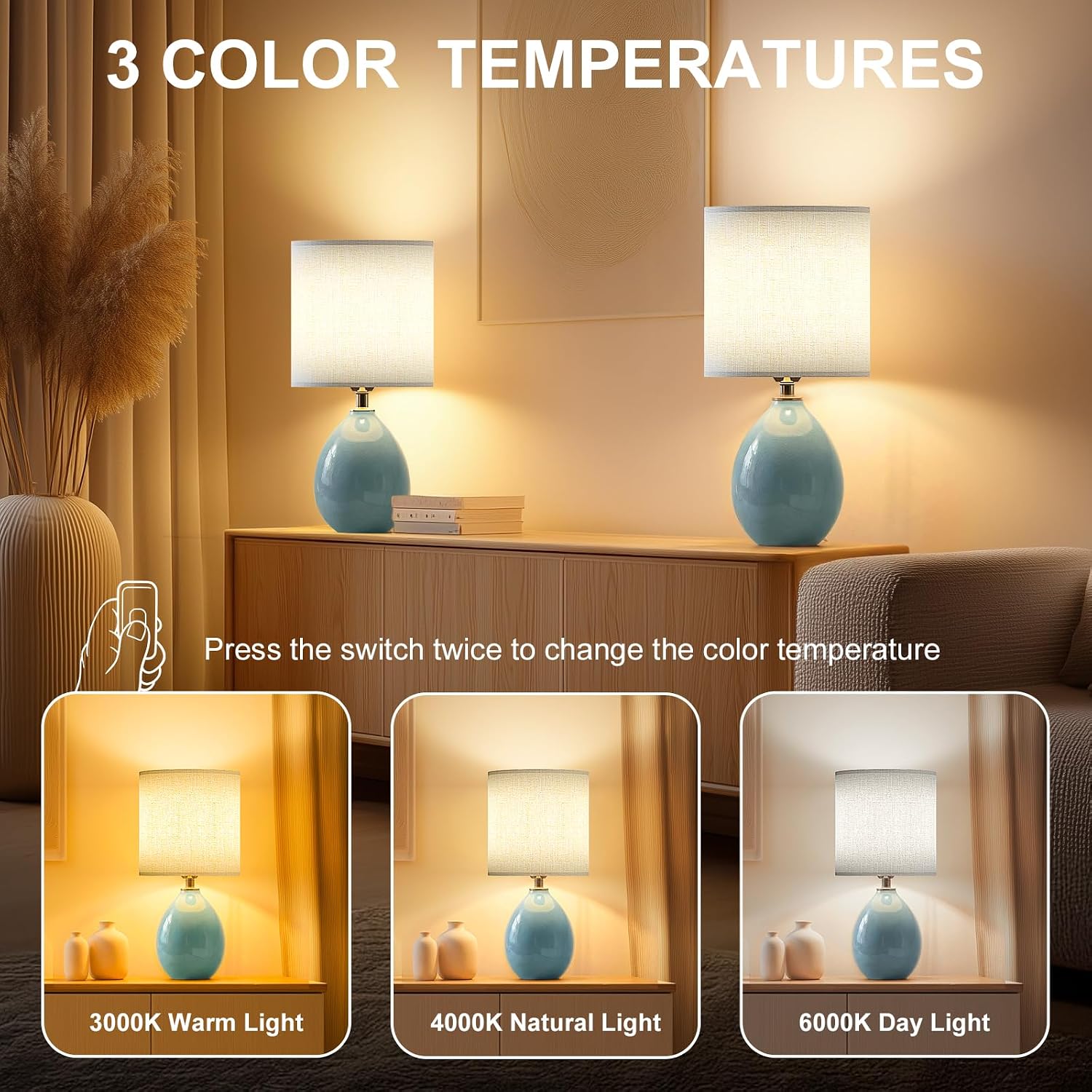 Dawnwake 18.5" Table Lamp Set of 2 for Living Room Bedroom, Bedside Lamps for Night Stands, Desk Nightstand Lamp Dimmable, Modern Linen…