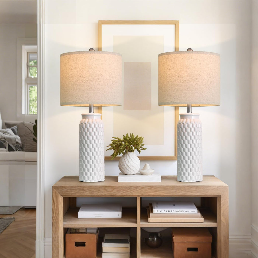 USumkky 27" Ceramic Table Lamps Set of 2 - Modern Farmhouse & Boho Style, Bedside Nightstand Lamps for Bedroom, Living Room End Table…