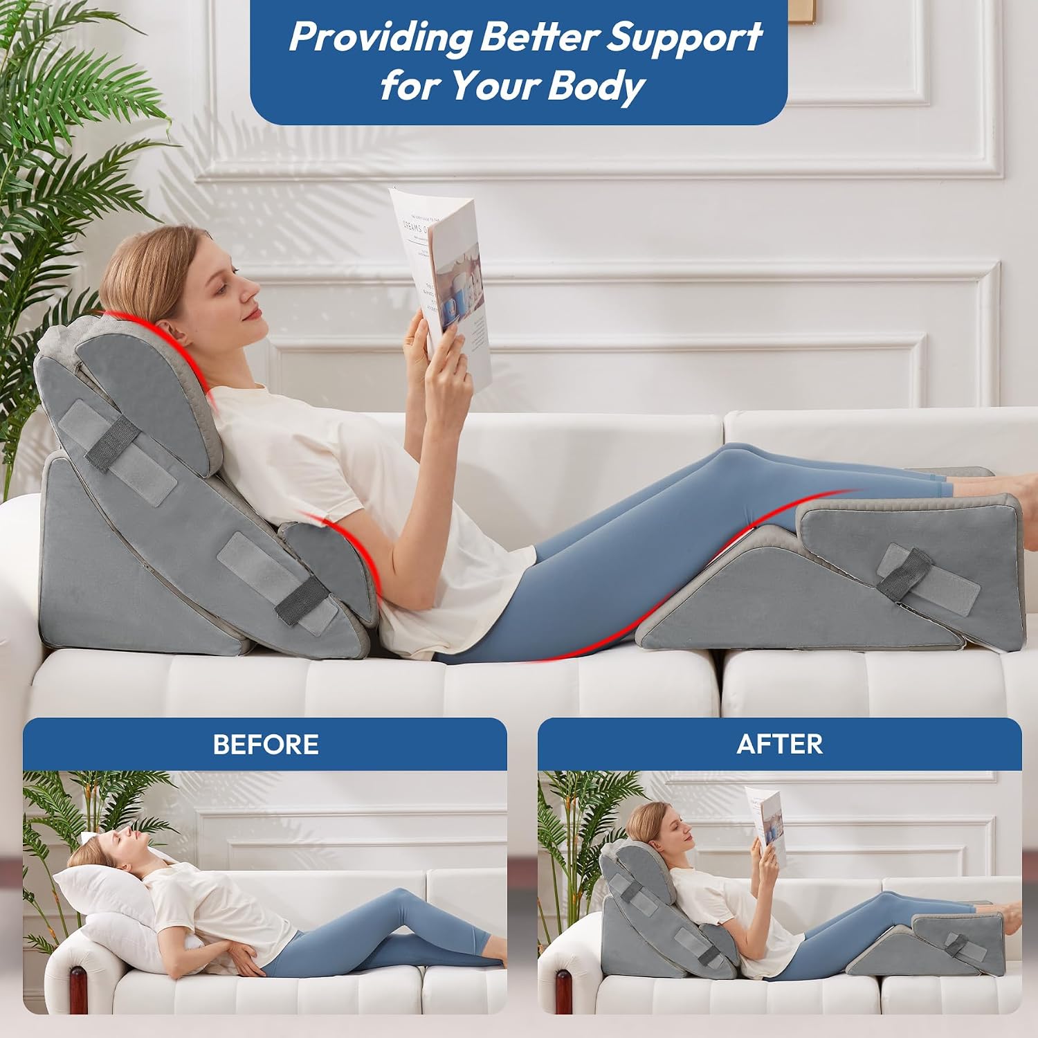 Ahpmeoa 6PCS Wedge Pillow Set for After Surgery, Back Pillow for Bed Sitting Up, Orthopedic Bed Wedge for Body, Leg, Memory Foam Pillow fo…