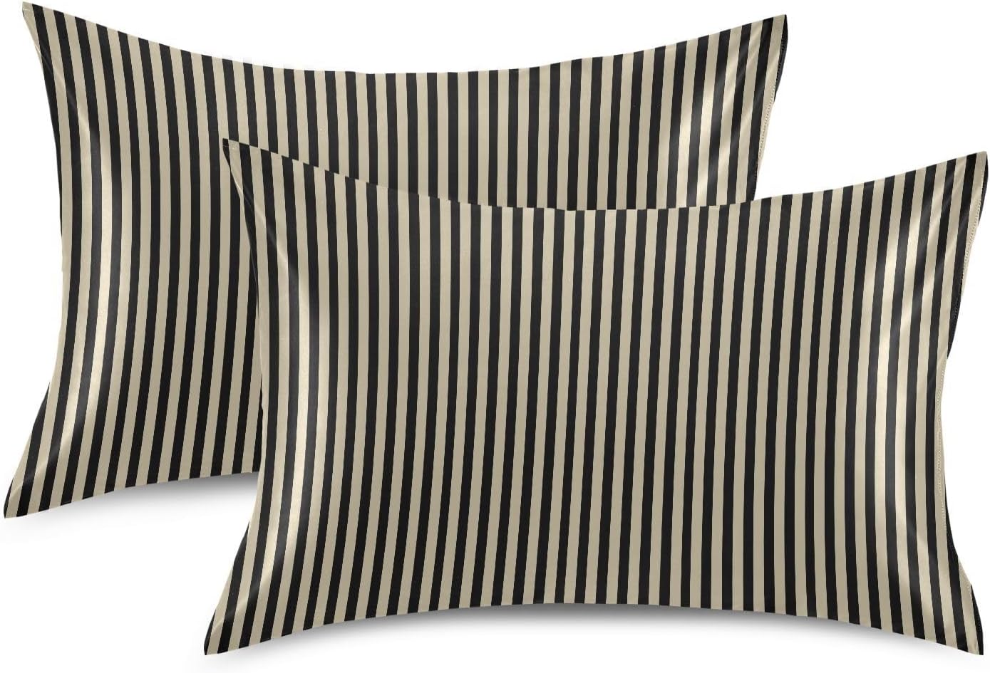 Stripe Brown Black Print Pillow Covers Silk Pillowcase for Hair and Skin Breathable Smooth Soft Satin Pillowcase King Size Pillow Case…
