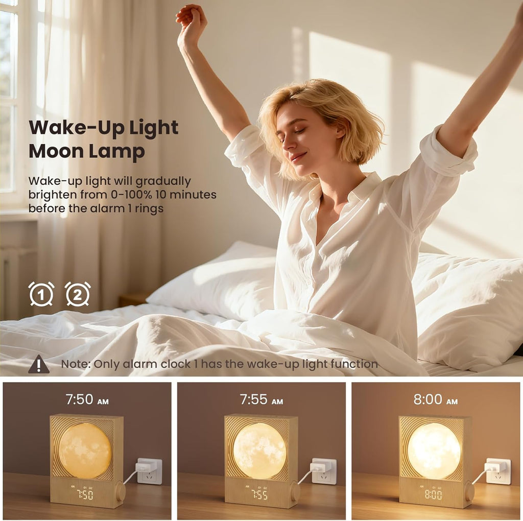 RETEYUNG Sunrise Alarm Clocks for Heavy Sleepers, Rotatable Moon Light with Gentle Wake-Up, Clock Night Lamp for Bedrooms - Snooze,10 Light…