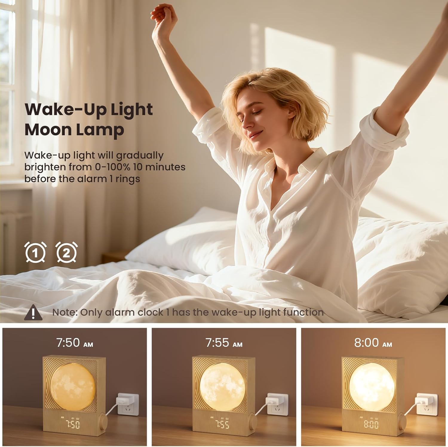 RETEYUNG Sunrise Alarm Clocks for Heavy Sleepers, Rotatable Moon Light with Gentle Wake-Up, Clock Night Lamp for Bedrooms - Snooze,10 Light…