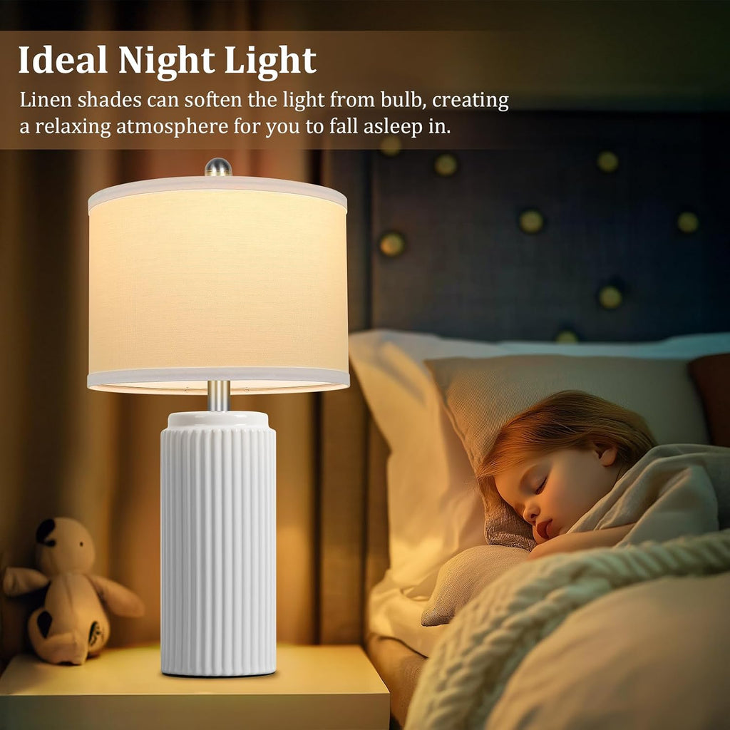Tobusa 23.5’’ Modern White Ceramic Lamps Set of 2, Living Room Retro Side Table Lamps, Farmhouse Bedside Nightstand White Lamps for Bedroom…