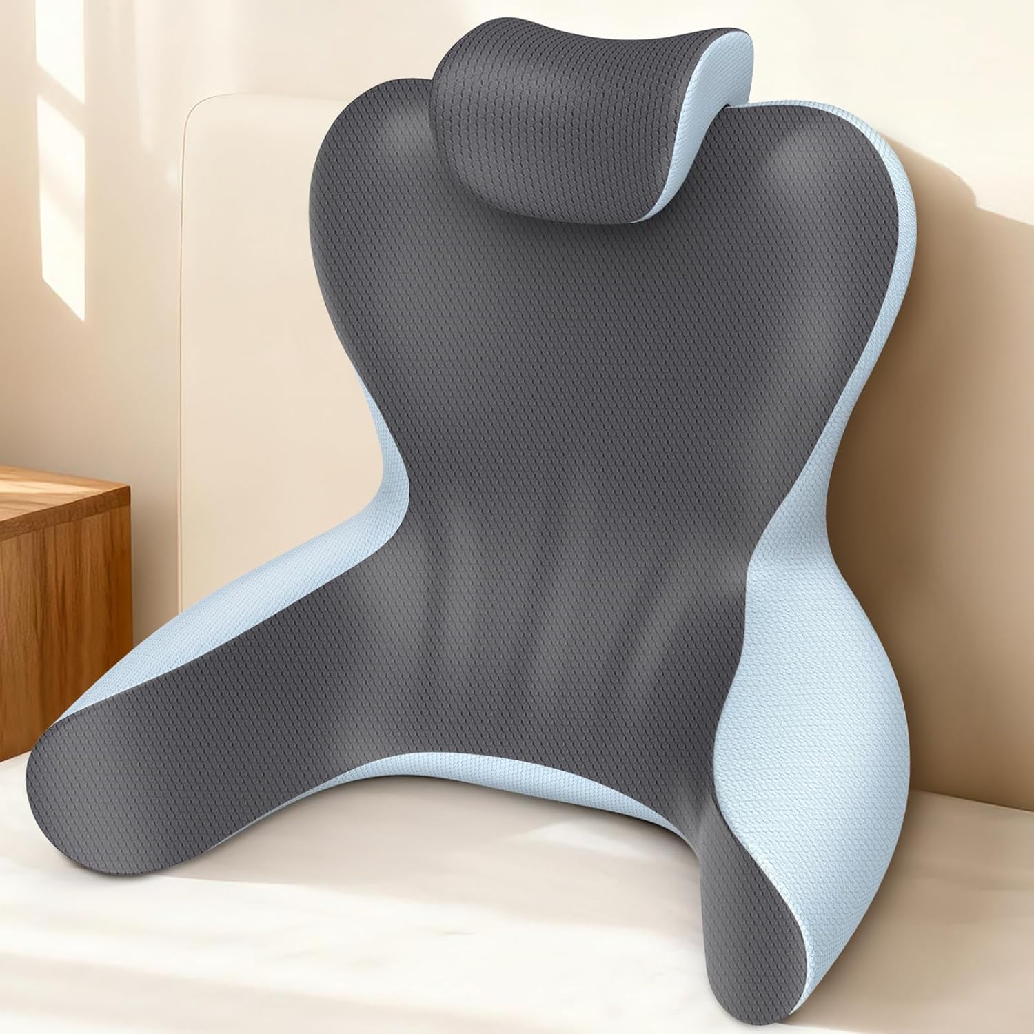 Hamyodo Reading Pillow for Sitting in Bed,22" H Back Support Pillow for Sitting up, Back Rest & Lumbar Support Pillows with Arms, Bed Rest C…