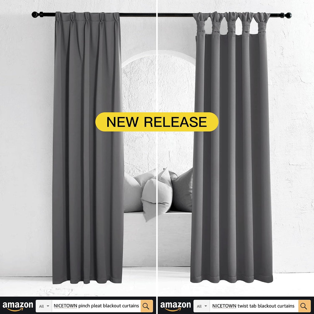 NICETOWN Grey Blackout Curtain Panels for Bedroom, Thermal Insulated Grommet Top Blackout Draperies and Drapes for Basement (2 Panels…