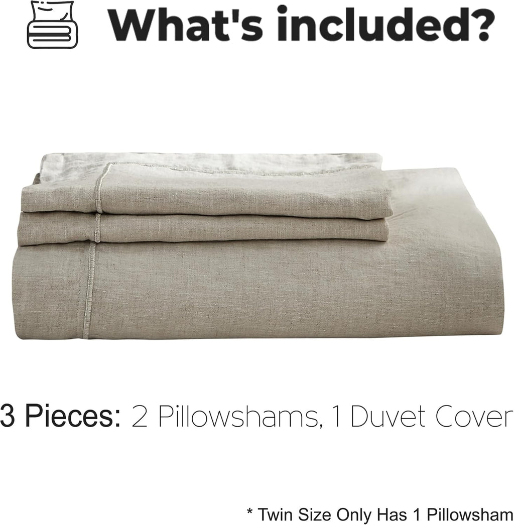 Simple&Opulence 100% Washed Linen Duvet Cover with Embroidered, 2 Pieces Soft Farmhouse Comforter Set with Button Closure,1…