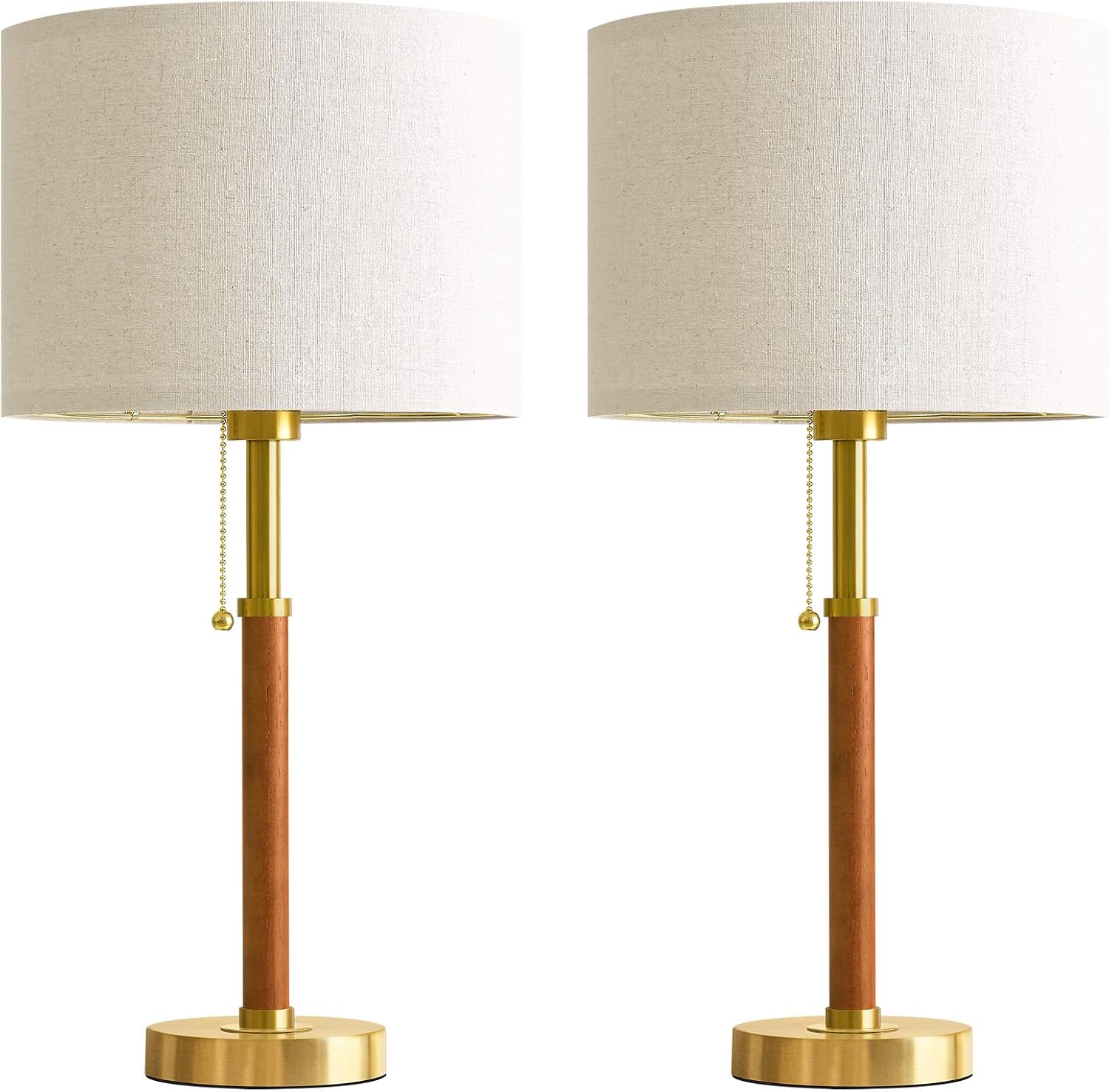 G-SAFAVA 22" Wood Table Lamps Mid Century Modern Lamp for Bedroom Living Room Bedside Lamps for Night Stands Nightstand Lamp with Pull…