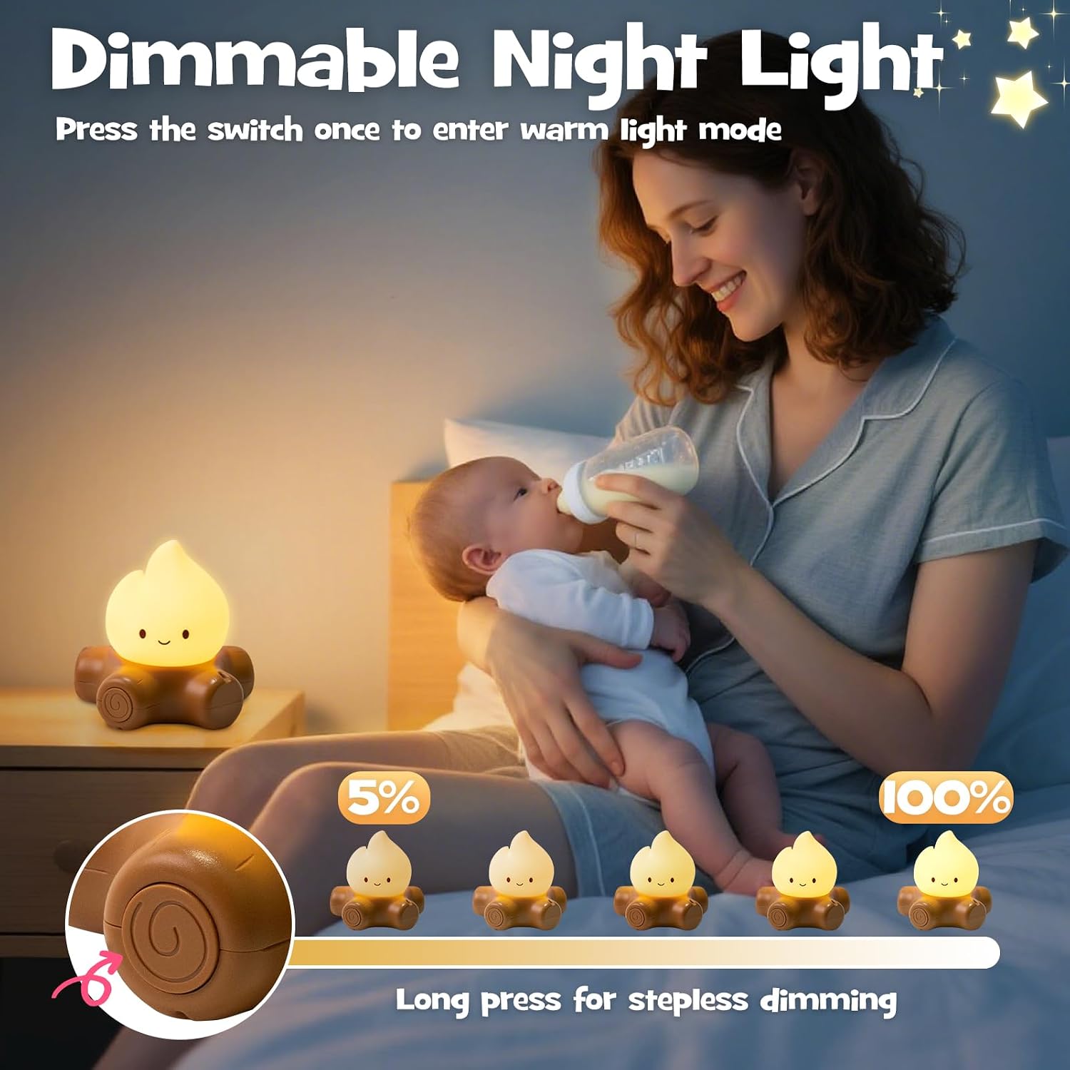 Campfire Night Light with Flickering Mode Dimmable Halloween Campfire Nightlight for Nursery Breastfeeding Cute Silicone Flame Light…