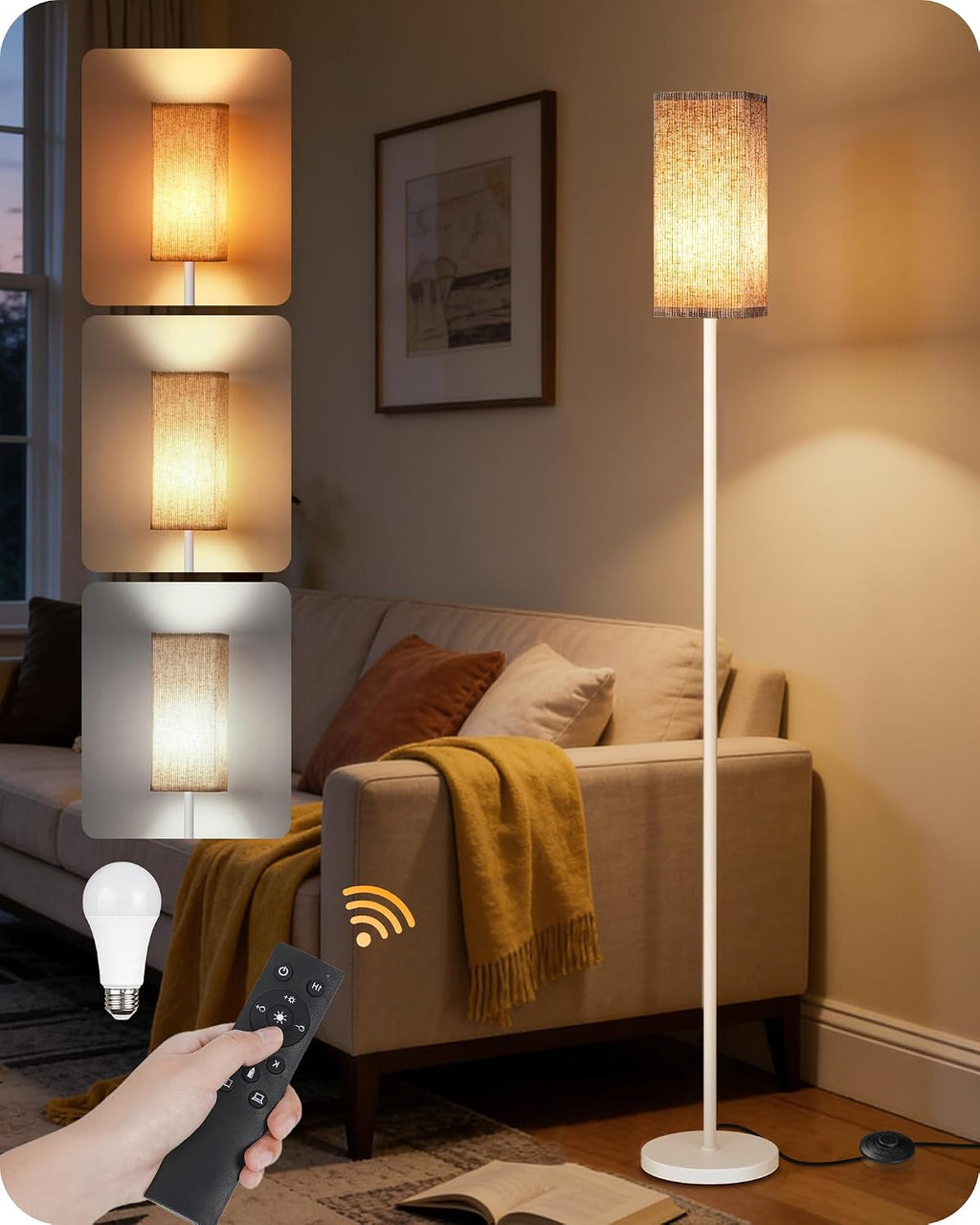 64.2'' Dimmable Floor Lamp for Living Room with Remote and Foot Switch, Corner Floor Lamp for Bedroom, Includes 10W A19 Bulb, Modern…