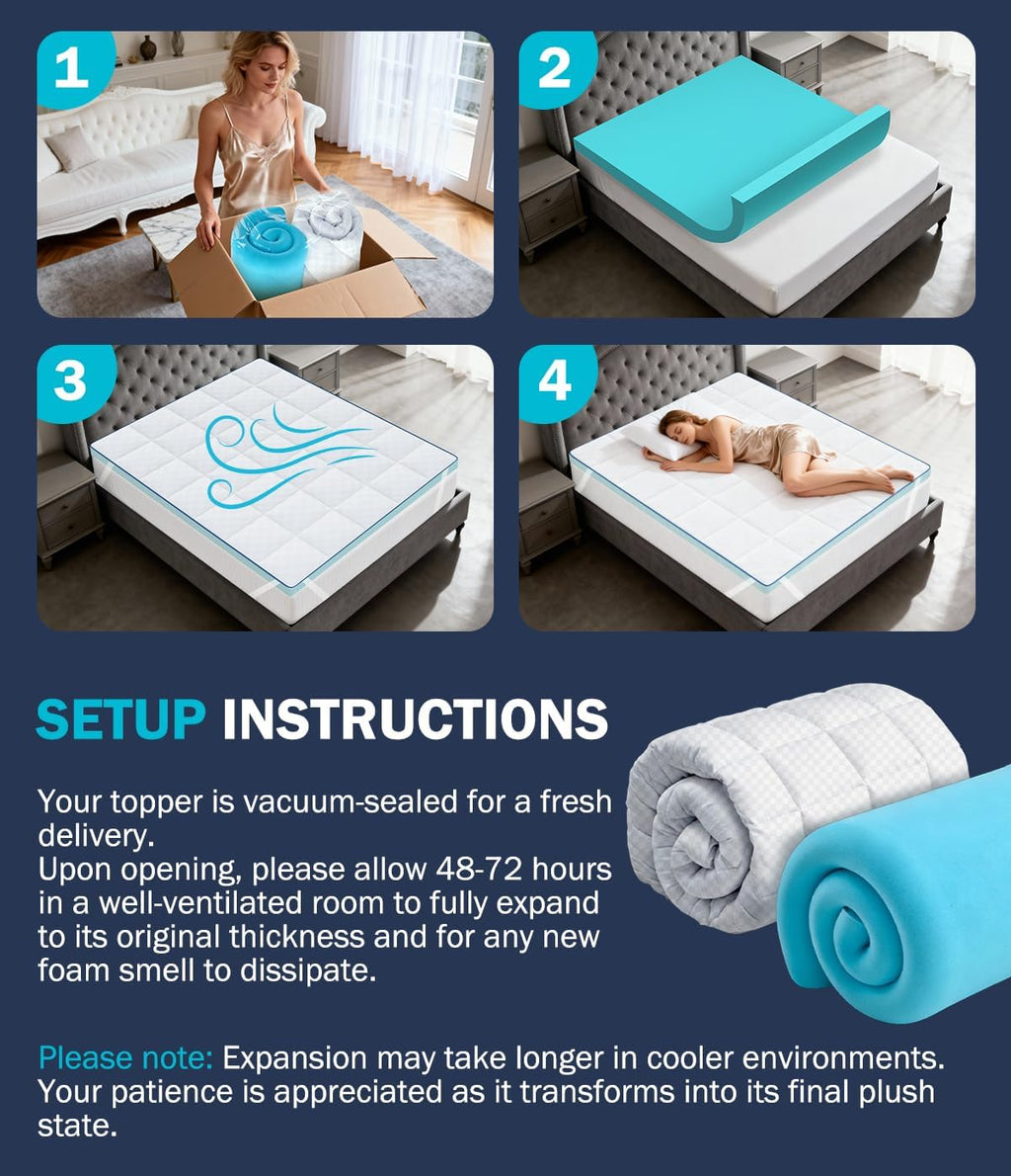 Panyu Dual Layer 4 Inch Memory Foam Mattress Topper Full Size, 2" Cooling Gel Memory Foam & 2" Pillow Top Bed Topper, Medium Firm Mattress…