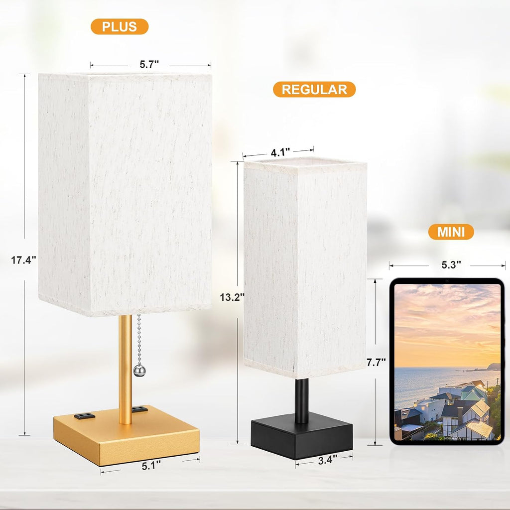 Aooshine Medium Table Lamp with USB Ports - 3 Color Temperature Bedside Lamp for Bedroom, Pull Chain Control, USB A and C Ports, 2 AC Outle…