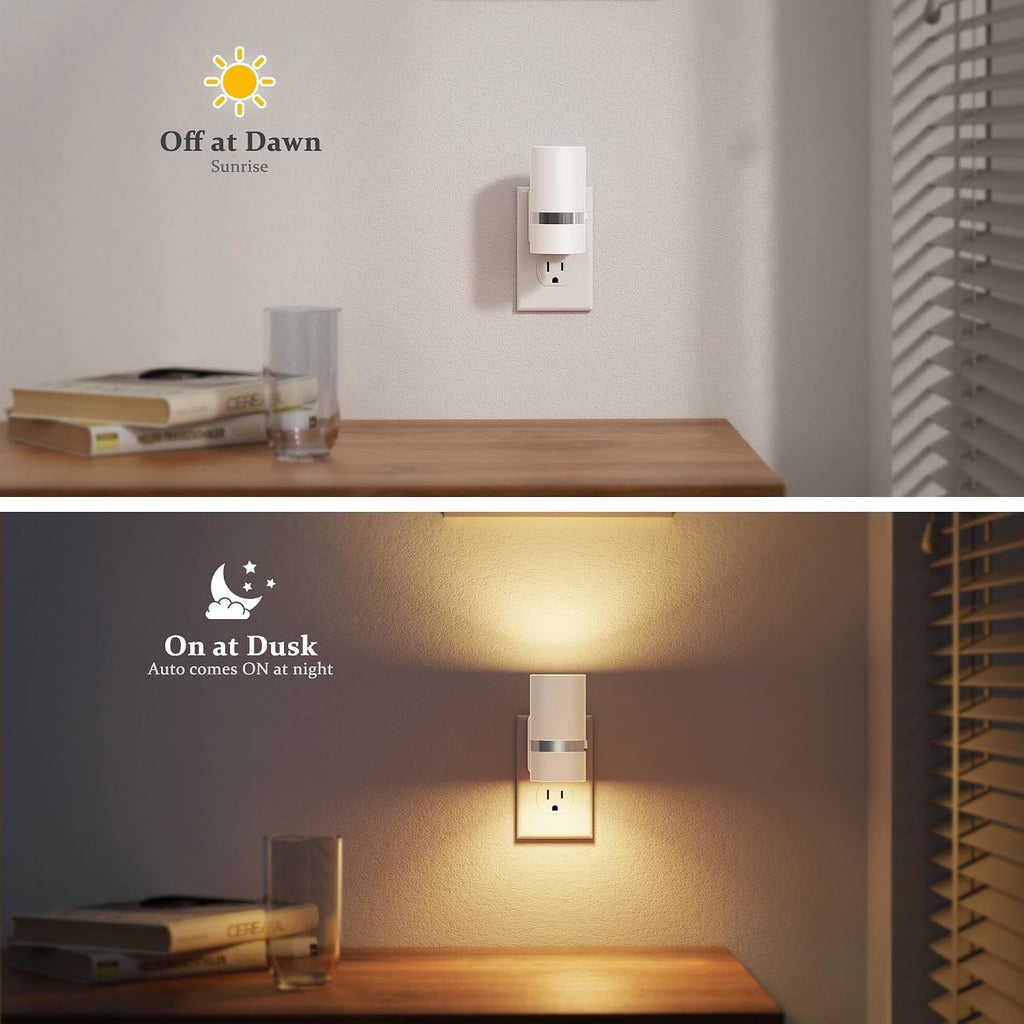 JandCase Night Lights Plug into Wall, Automatic Night Light with Dusk to Dawn, 2 Pack 3000K Soft Warm 0-100LM Dimmable Plug in LED…