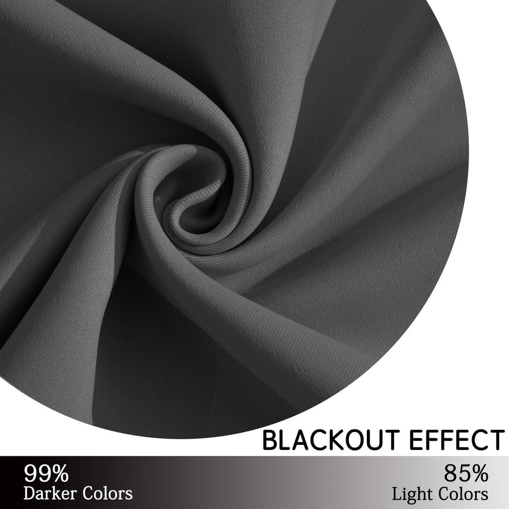 Yakamok Room Darkening Dark Gray Blackout Curtains Thermal Insulated Grommet Curtain Panels for Bedroom, 52W x 54L, Dark Grey, 2 Panels