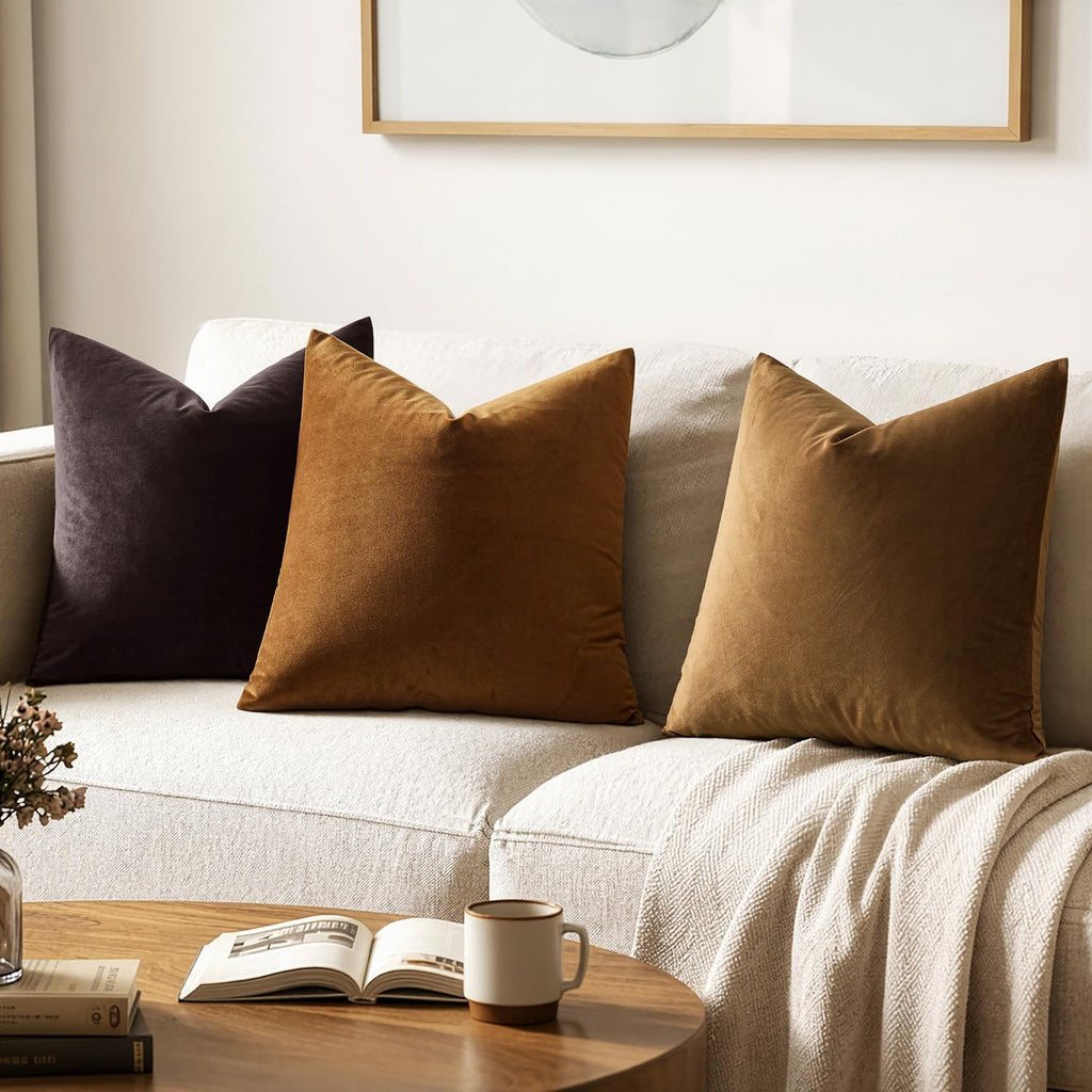 Miulee Velvet Throw Pillow Covers 20x20 Inch, Pack of 2 - Dark Coffee, Super Soft Decorative Square Cushion Cases Modern Luxury Home Decor…
