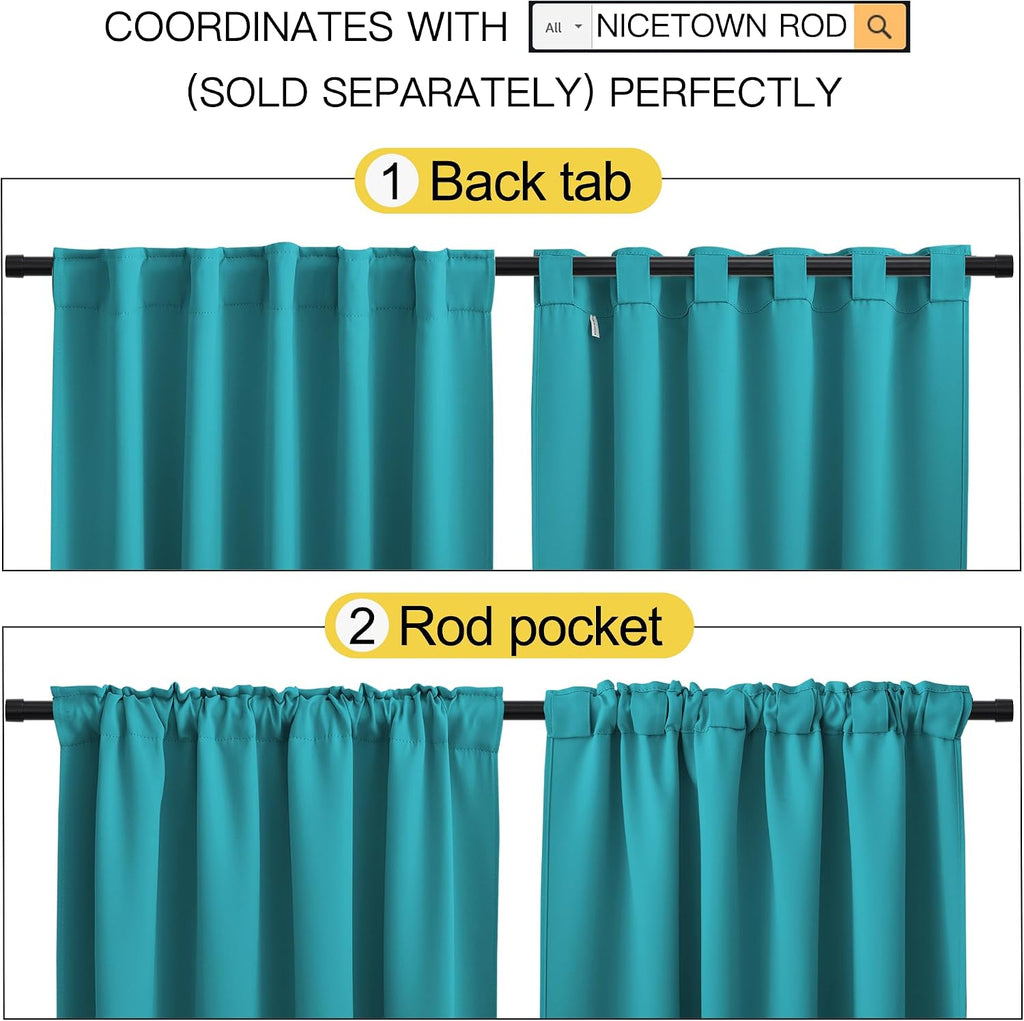 NICETOWN Blackout Curtains and Drapes for Kitchen - (Peacock Teal Color) 34 inches Wide by 48 inches Long, 2 Panels Set, Thermal…