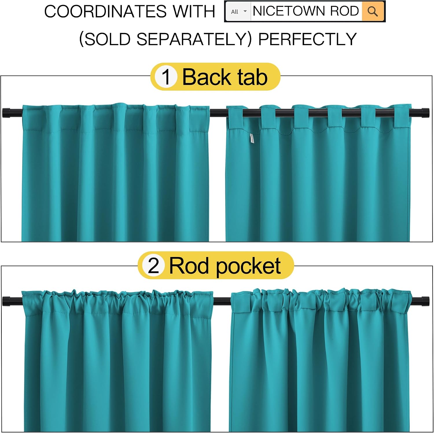NICETOWN Blackout Curtains and Drapes for Kitchen - (Peacock Teal Color) 42 inches Wide by 40 inches Long, 2 Panels Set, Thermal…
