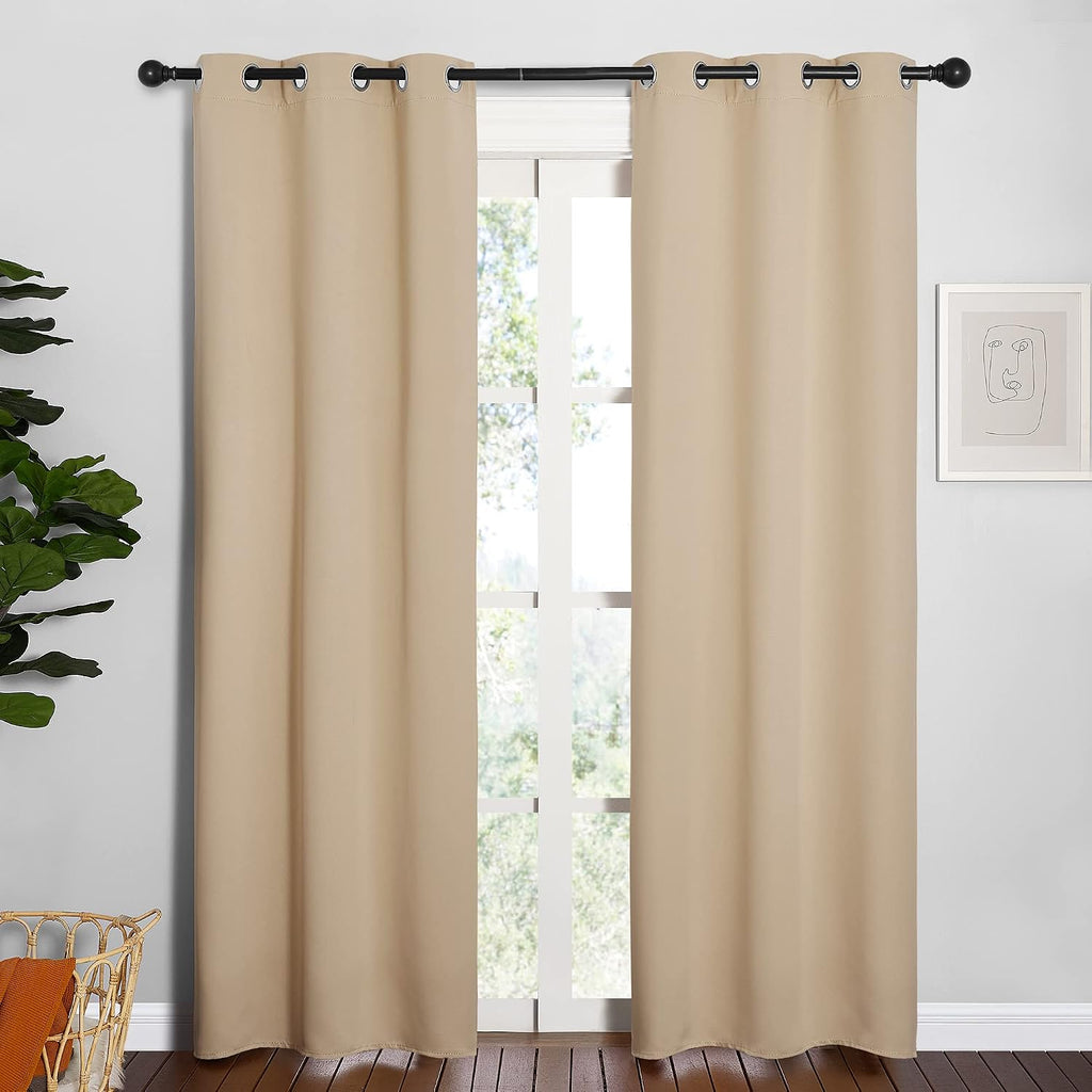 NICETOWN Room Darkening Draperies Window Curtain Panels, Thermal Insulated Grommet Room Darkening Curtains for Bedroom (Biscotti Beige, 2…