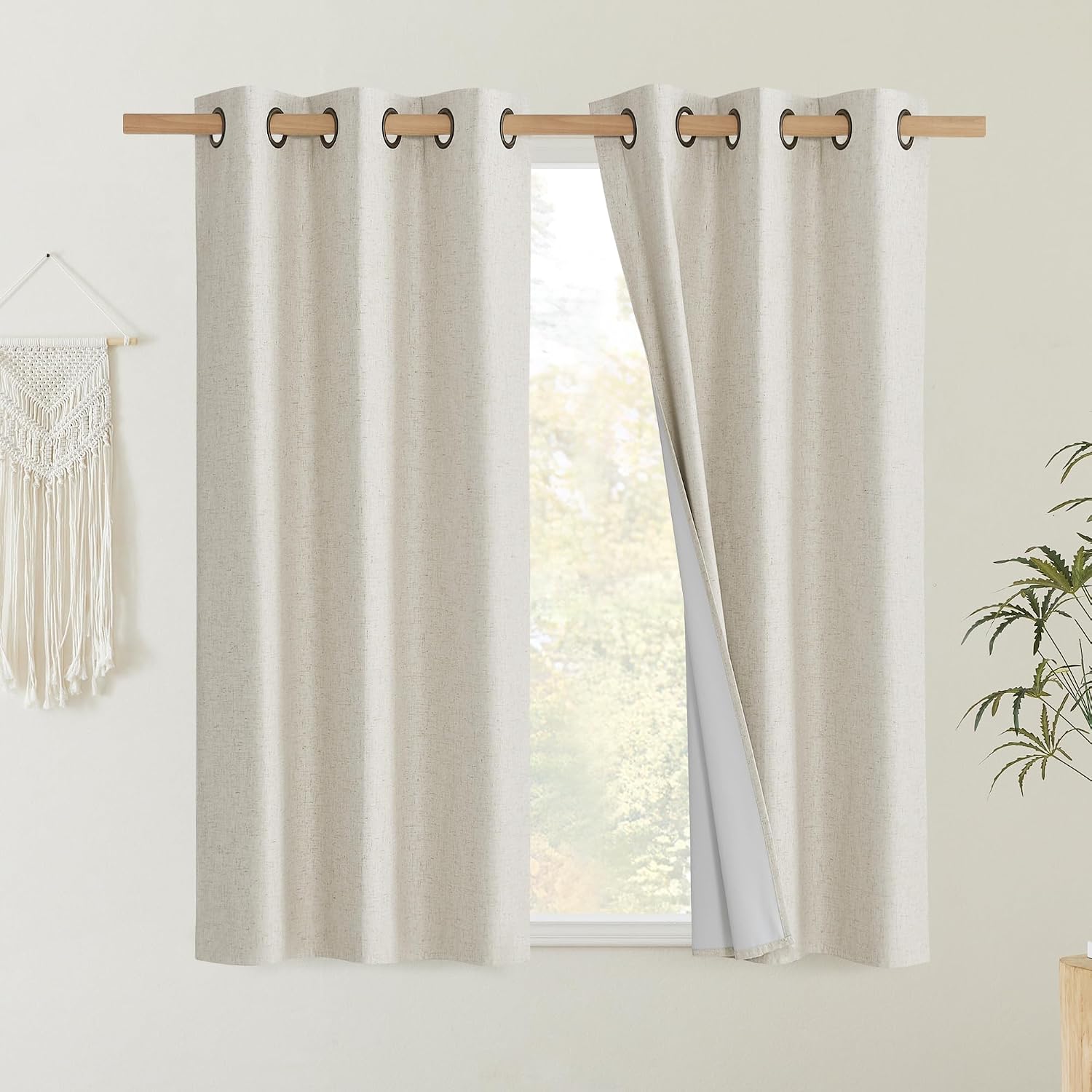 NICETOWN Natural Linen Complete Blackout Curtains 54 inches for Kids Room, 2 Panels, Thermal Insulated & Noise Reducing Window Draperies…
