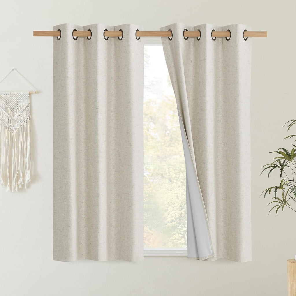 NICETOWN Natural Linen Curtains 45" Long with Noise Reducing for Small Window, 42" Wide, 2 PCs, Complete Blackout Drapes, Thermal…