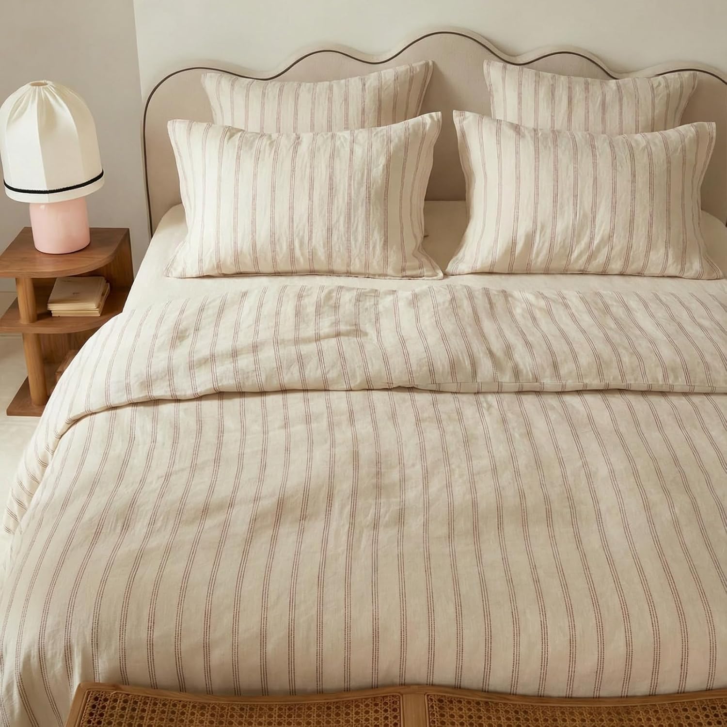 mixinni Striped Duvet Cover Set Twin XL, 3 Piece Cotton Linen Blend Bedding Set, Vintage Stripe Comforter Cover with Pillowcases, Soft Brea…