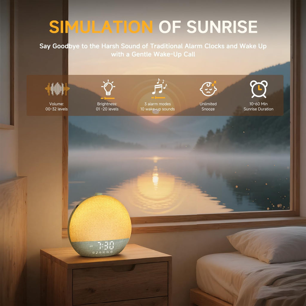 Geuuap Sunrise Alarm Clock White Noise Sound Machine for Bedroom | Natural Wake-Up Light with 30 Soothing Sleep Aids, Bluetooth Speaker…