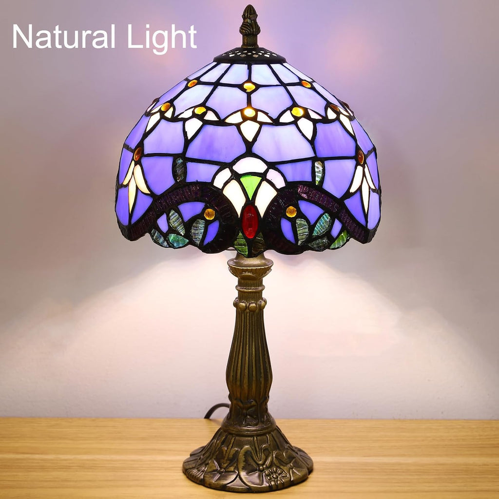 Tiffany Style Table Lamp, Blue Baroque Style Stained Glass Lamp, 8 Inch Small Antique Lamp, for Bedside Nightstand Bedroom Living Room…