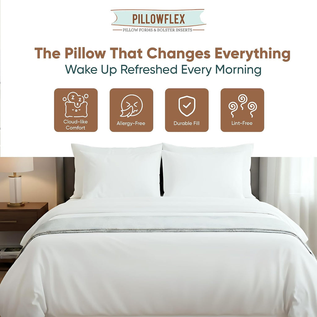 Pillowflex Synthetic Down Sleeping Pillows - Standard Size - Medium Firmness for Back, Side & Stomach Sleepers - Ideal for Standard, Twin,…