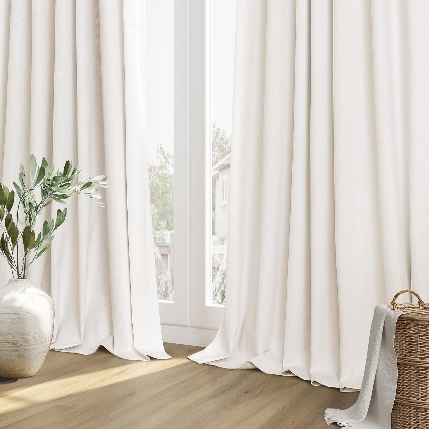 Guken Ivory 100% Blackout Curtains 84 Inch Length 2 Panels Set for Living Room Bedroom Back Tab Thermal Insulated Black Out Linen Drapes Ro…