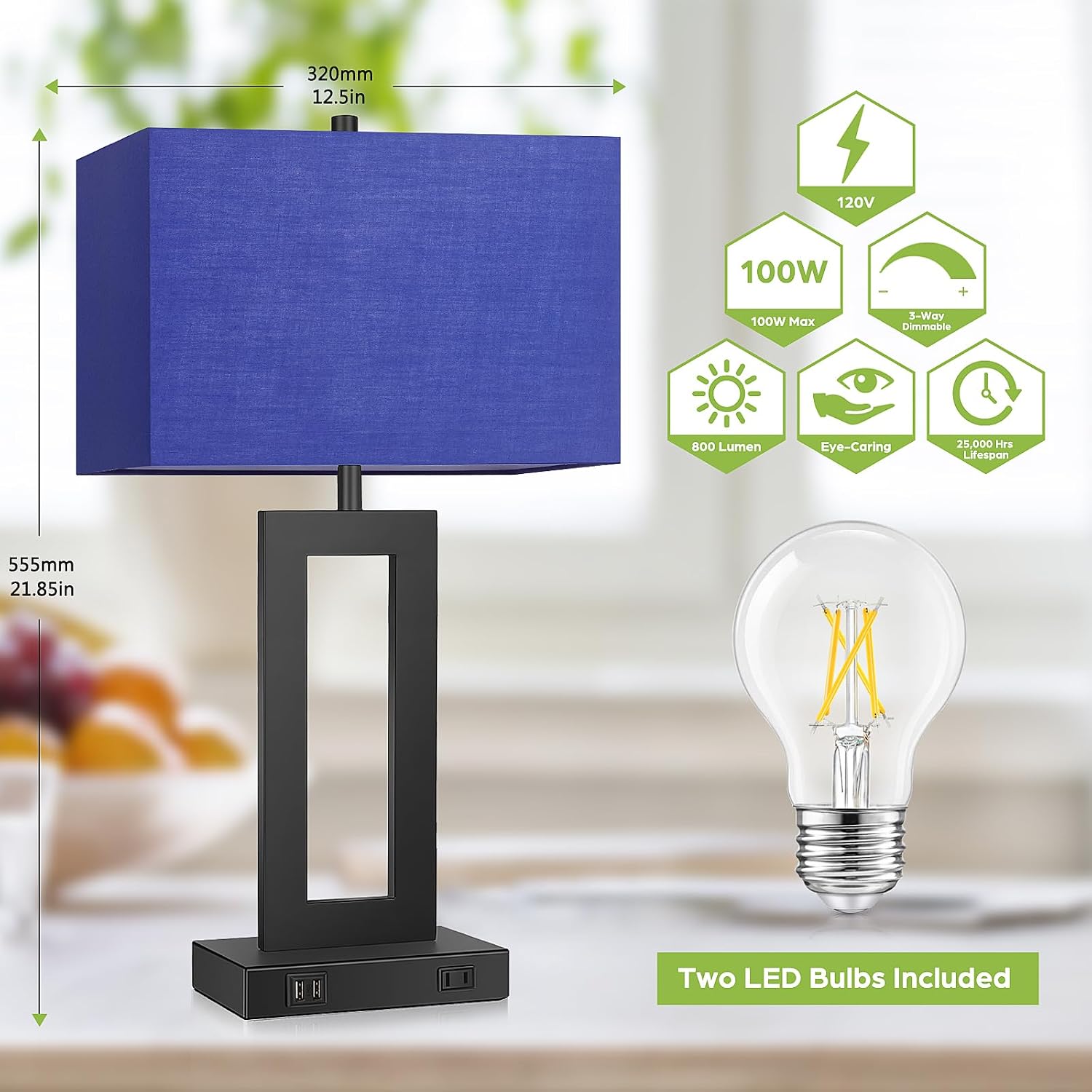 Tobusa Set of 2 Touch Control Table Lamps with 2 USB Ports&AC Outlet, 3-Way Dimmable Modern Nightstand Lamp Sets, Bedside Desk Lamps for Be…