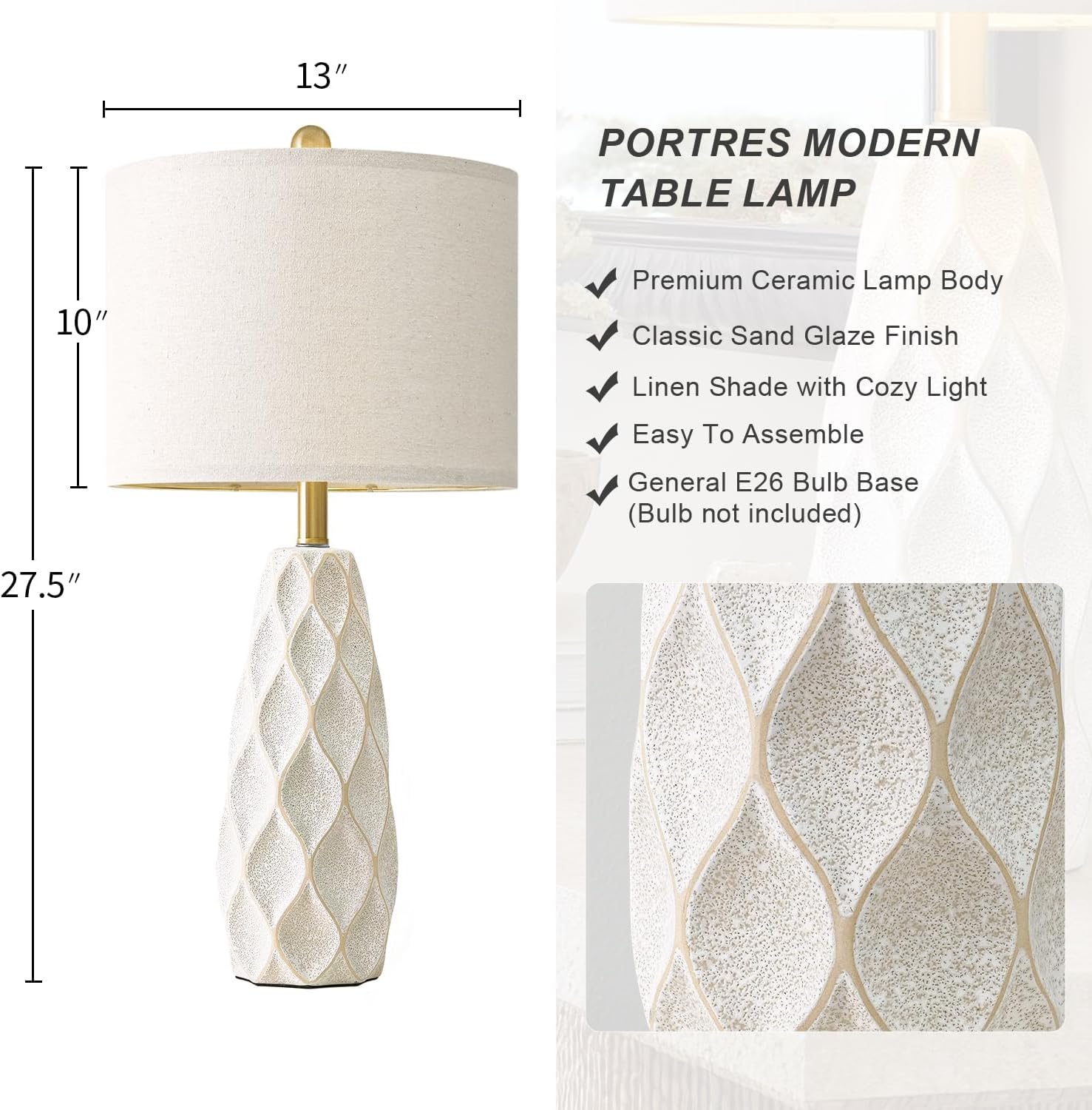 27.5" Ceramic Table Lamps for Living Room Bedroom Lamps Set of 2 Modern Boho Bedside Lamps Night Stands Farmhouse Vintage Large…