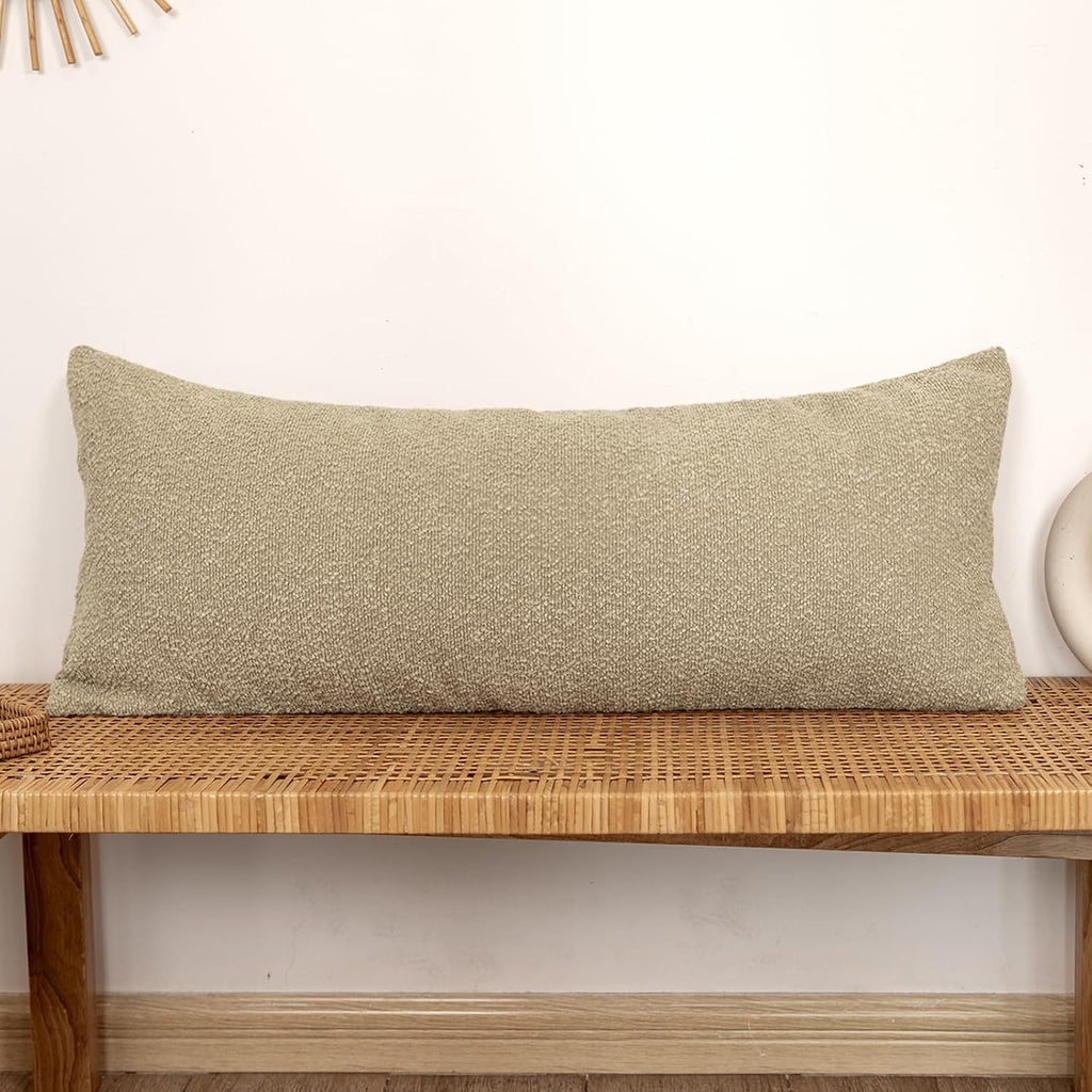 JoraLion 14x36 inch Boucle Lumbar Pillow Cover, Camel Woven Texture Neutral Long Pillow Cover Breathable Cushion Case for Couch Sofa Bed…