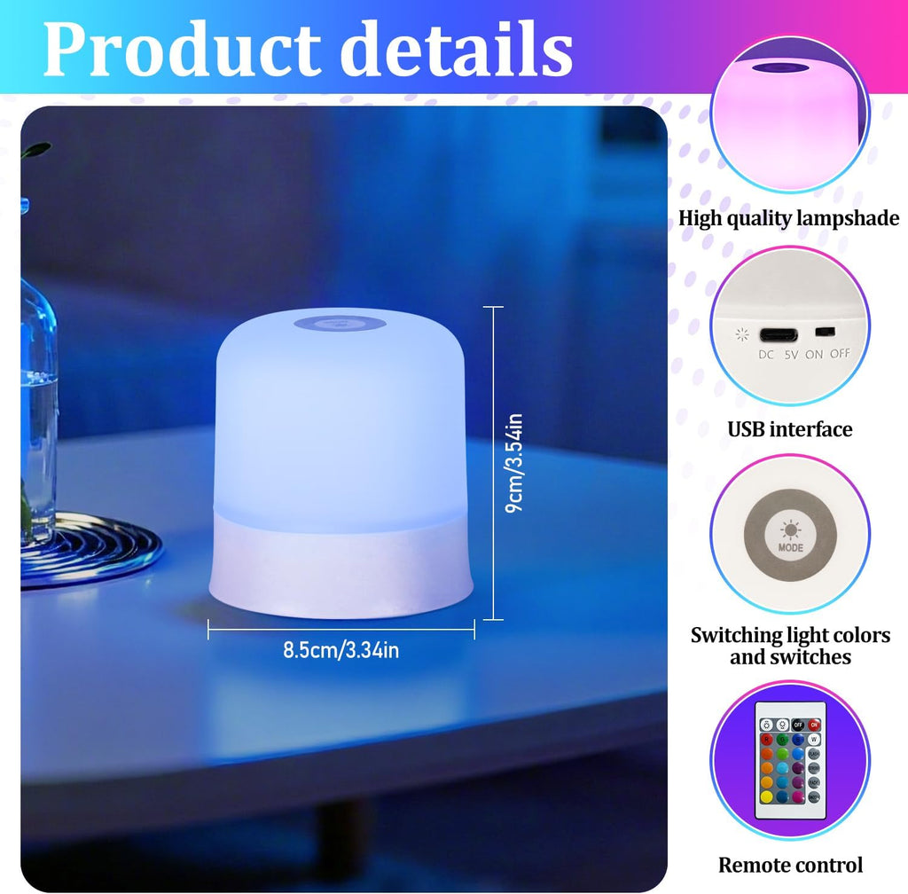 Night Light Bedside Lamp with Touch and Remote Control, 13 RGB Colors Changing 5 Brightness Dimmable Table lamp, Rechargeable Portable…
