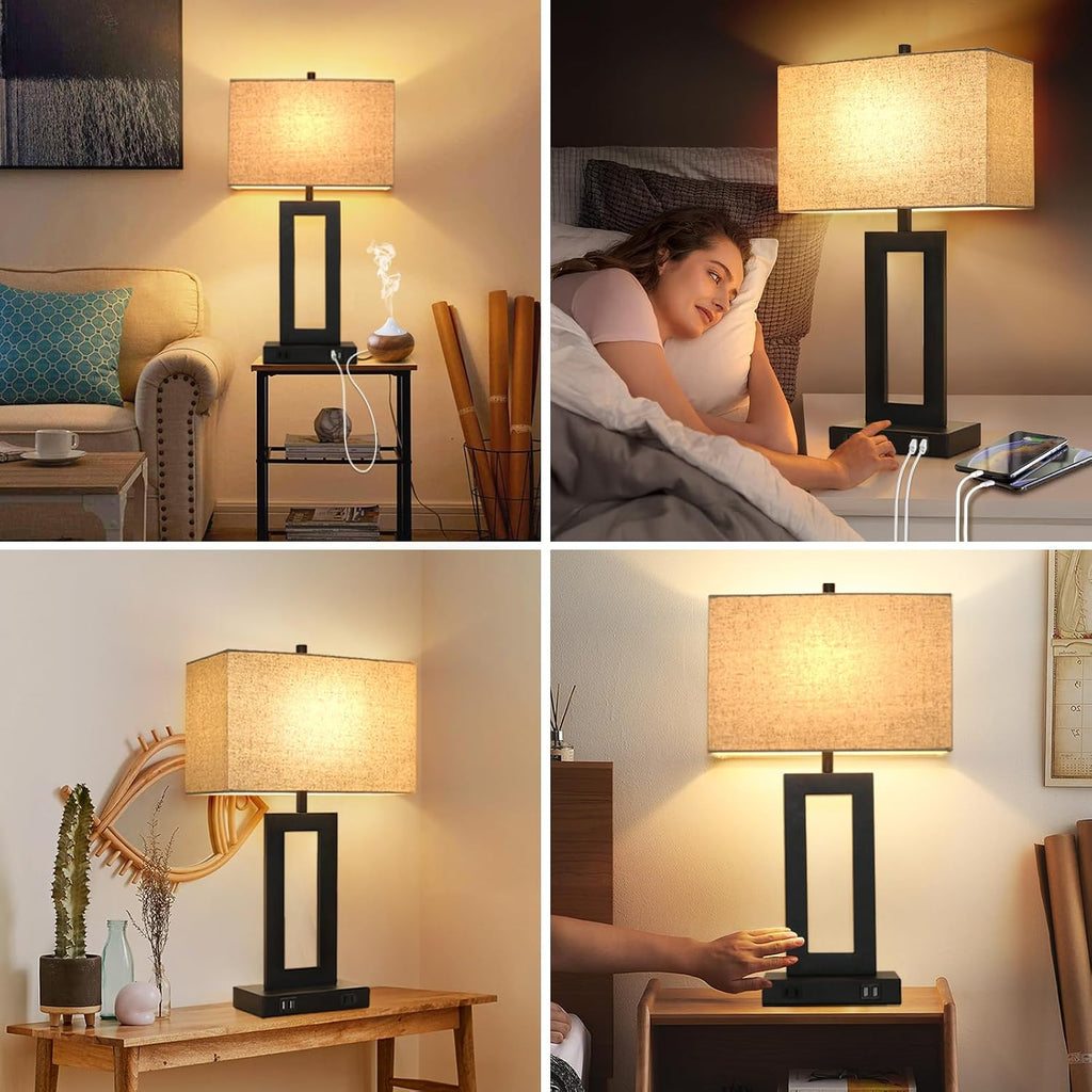 Tobusa 28’’ Tall Lamps for Living Rooms Set of 2, Modern Black Touch Control Table Lamps for Bedroom, 3 Way Dimmable Bedside Lamps with 2 U…