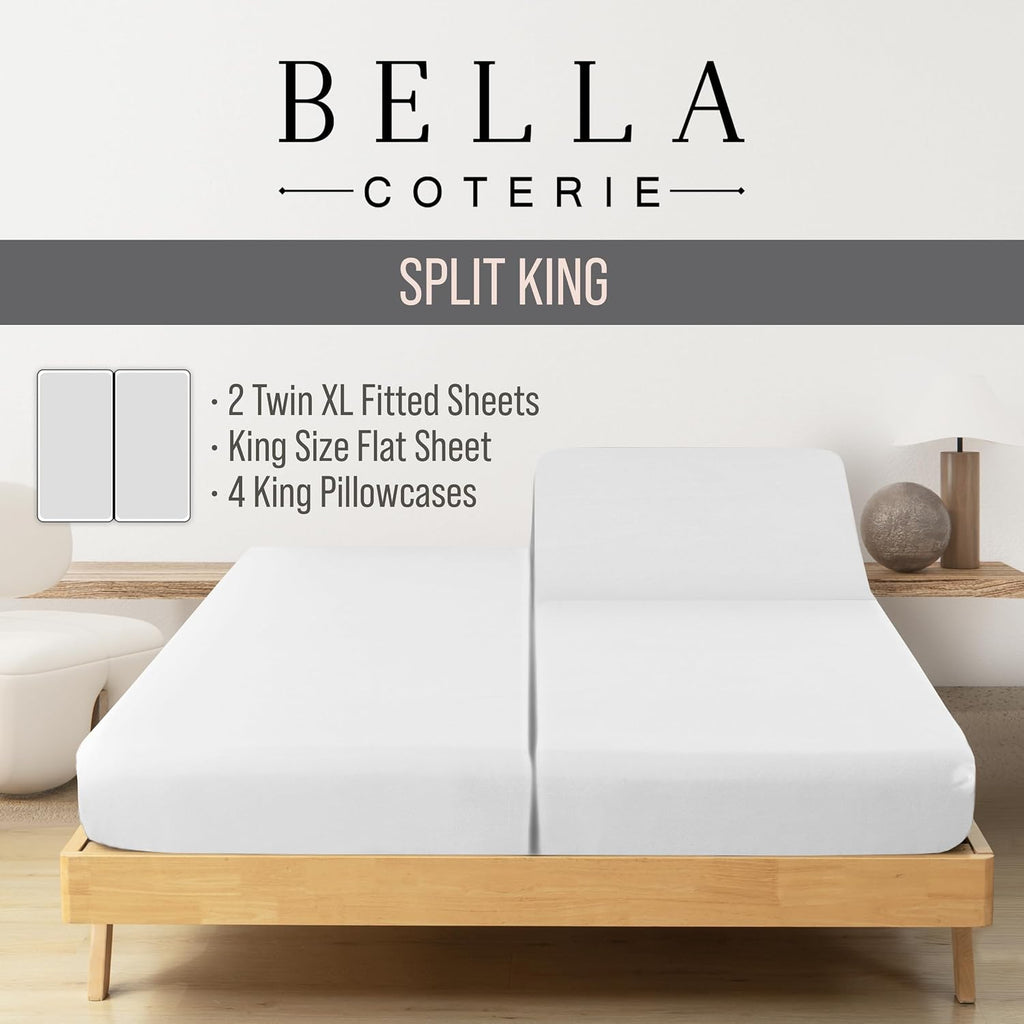 Bella Coterie 7 Piece Luxury Bamboo Viscose Split King Size Sheet Set | 2 Fitted Sheets for Adjustable Beds | 100% Organically Grown |…