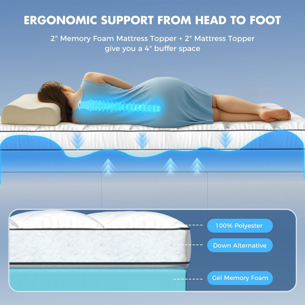 Missleep Twin XL Dual Layer 4 Inch Memory Foam Mattress Topper for Pressure Relief, 2" Breathable Pillow Top Plus 2" Cooling Gel Memory Foa…