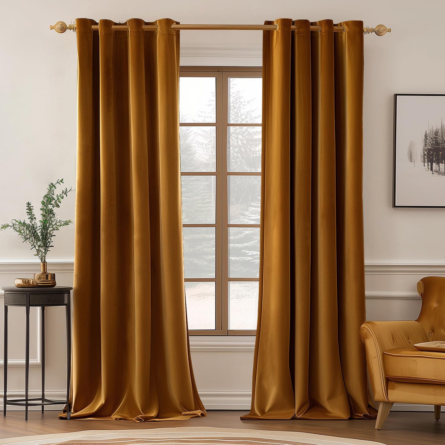 MIULEE Velvet Curtains Golden Brown Elegant Grommet Curtains Thermal Insulated Soundproof Room Darkening Black Out Curtains/Drapes for…