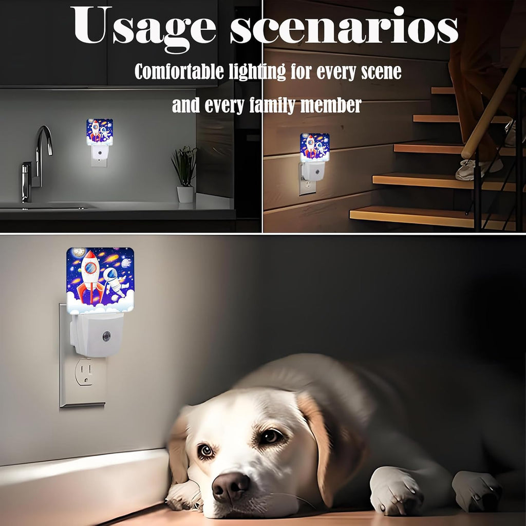 Rocket and Astronaut Night Light, Plug-in Night Lights with Dusk to Dawn Sensor for Stairway, Hallway, Bedroom Sleep Friendly Ideal for…