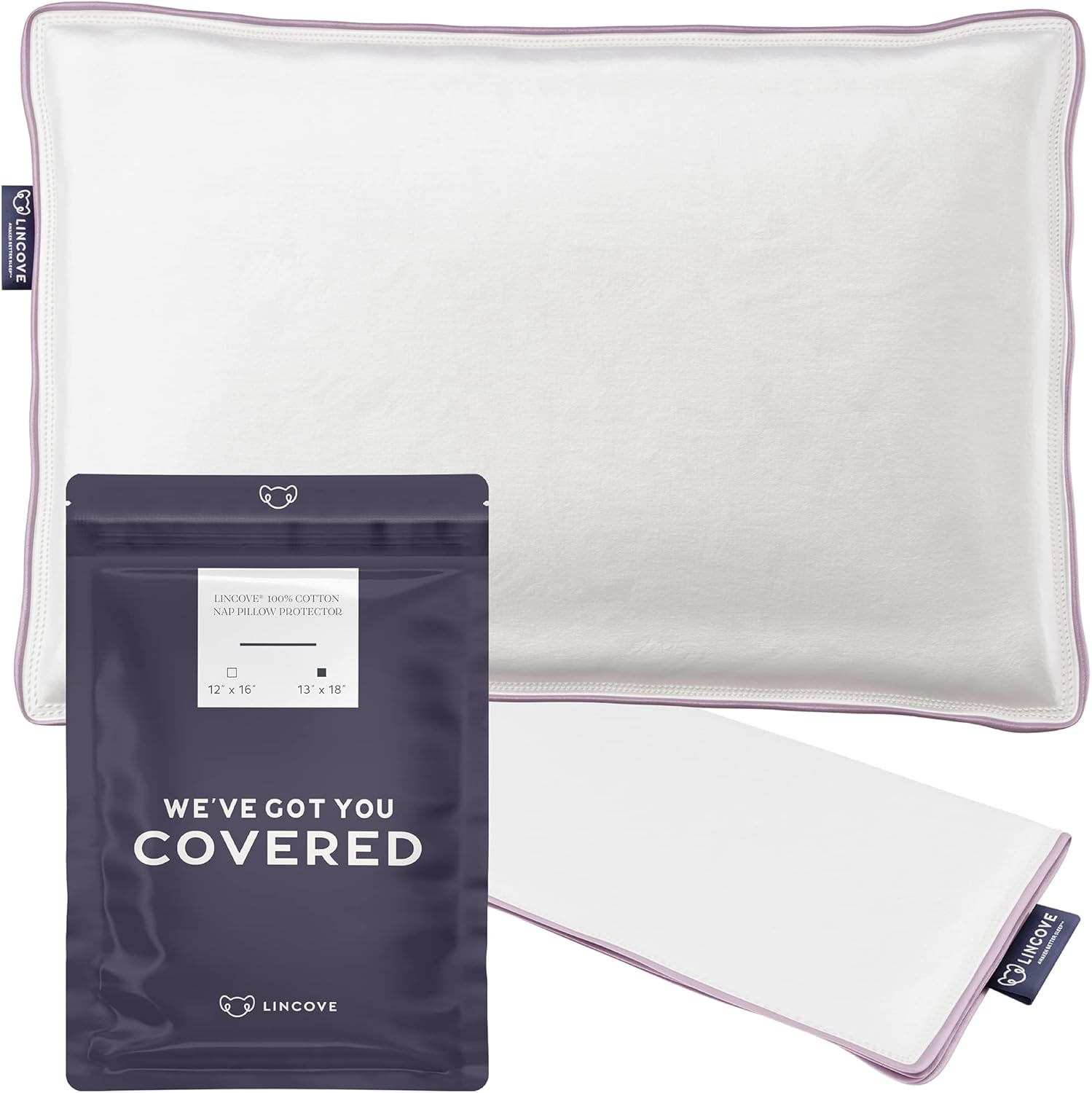Lincove 100% Cotton Sateen Nap Pillow Protector - Zipper Closure - 500 Thread Count Luxury Cotton - Zippered Dust Pillow Protector Bed…