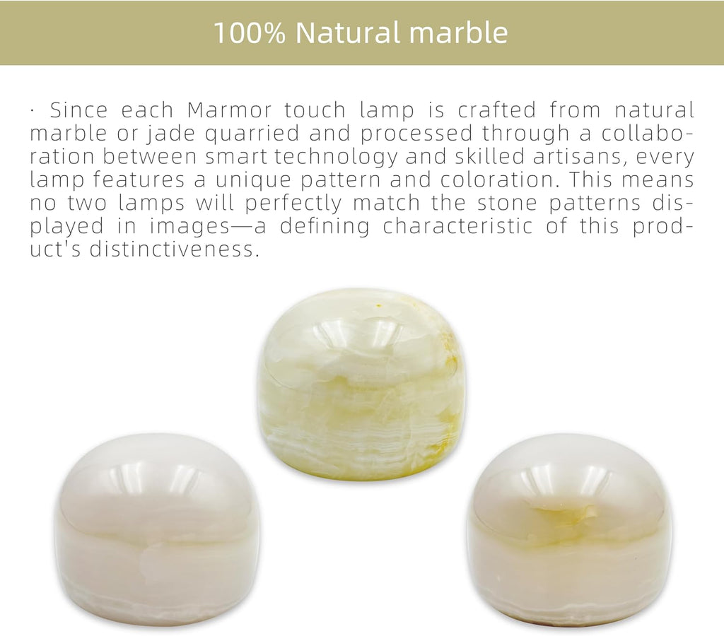 Marmor Marble Lamp Night Light Touch Bedside Table Lamp for Bedroom, Type-C Rechargeable Small Desk Bedside Small Lamps, Eye Caring Dimmable…