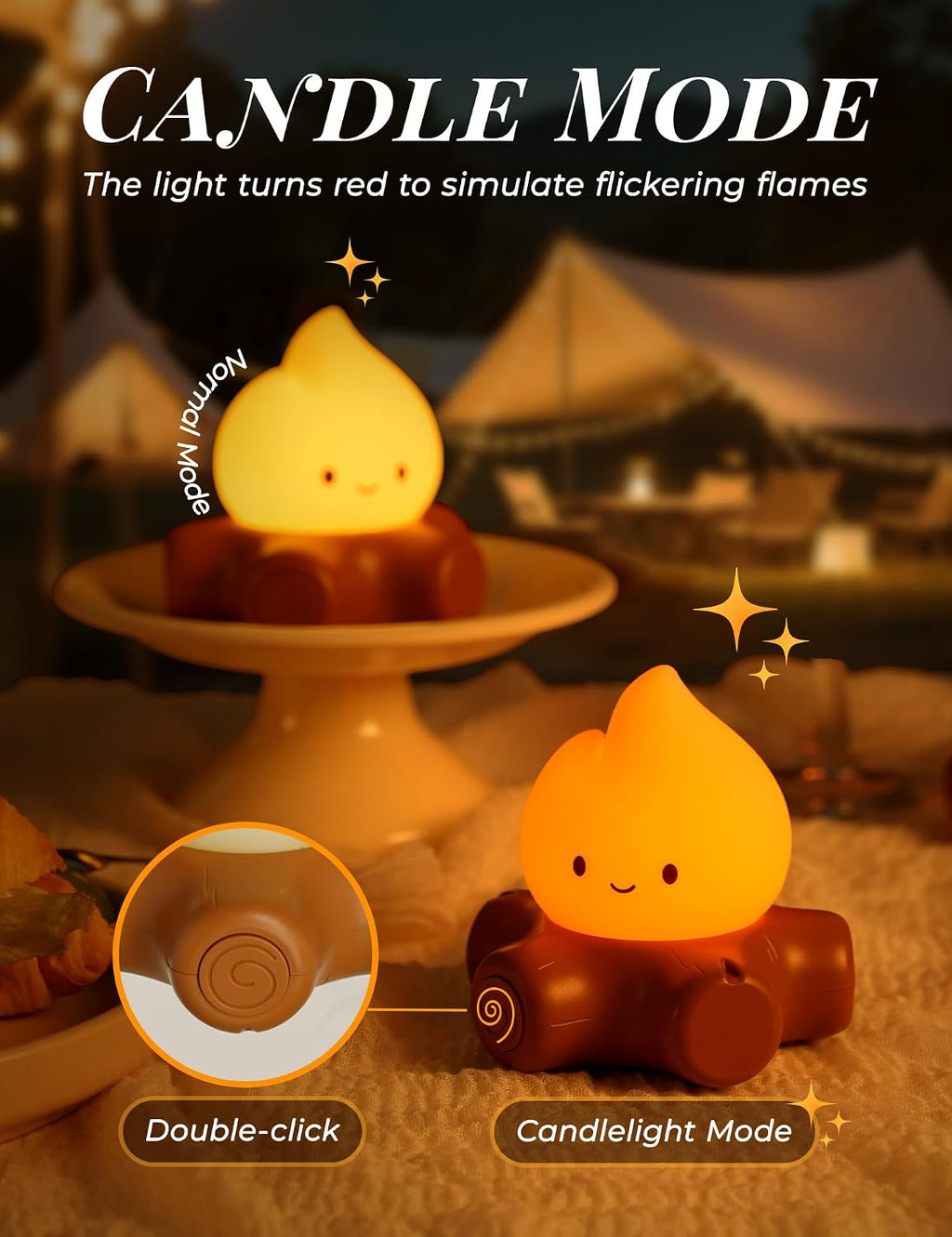 WANIDEA Fake Campfire Lamp, Ambient Lighting, White Noise Soothes The Mood, Portable Rechargeable Night Light, Candlelight Mode Mood…