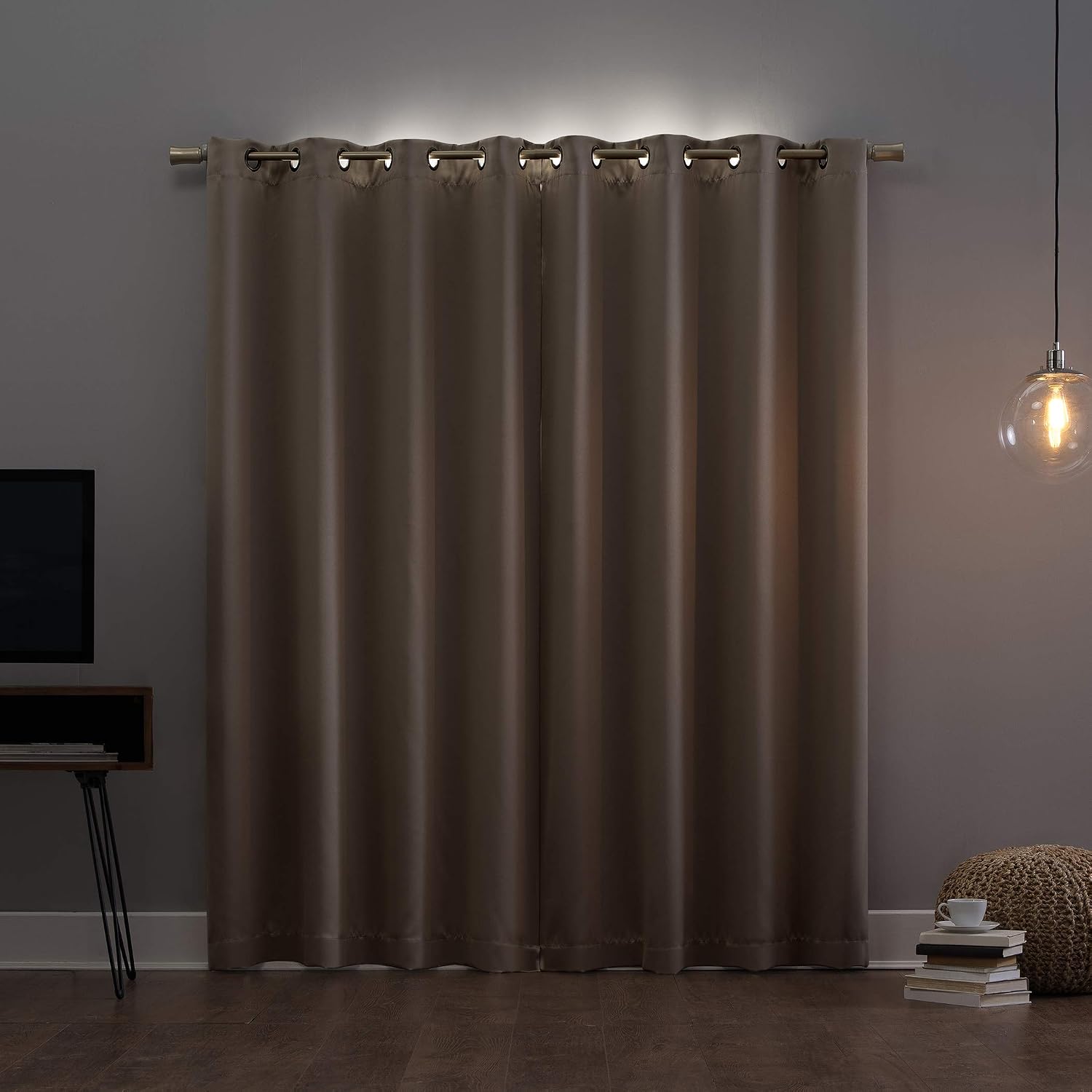 Sun Zero Nordic Theater Grade Extreme 100% Blackout Grommet Curtain Single Panel, 52" x 54", Stone