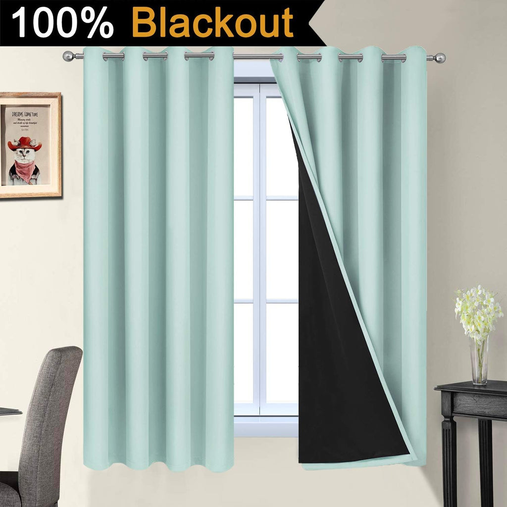 Yakamok Thermal Insulated 100% Blackout Curtains for Bedroom, 2 Thick Layers Completely Blackout Drapes for Living Room with Black Liner(52…