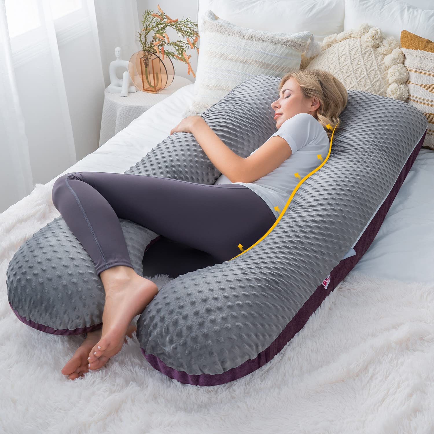 Meiz Pregnancy Pillow, Pregnancy Body Pillow, Pregnancy Pillows for Sleeping, Maternity Pillow for Pregnant Women with Velvet Cover, Grey &…